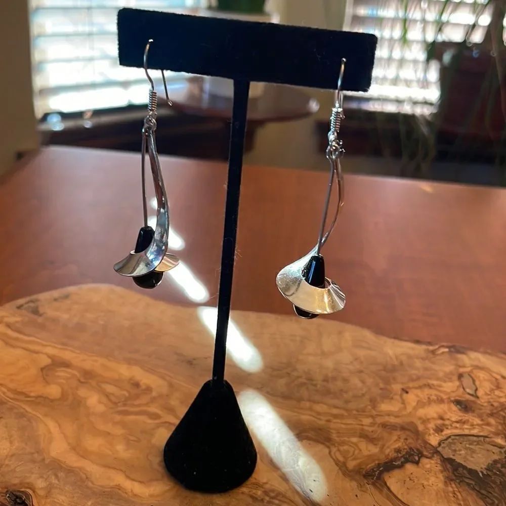 Vintage Taxco Sterling Silver and Onyx Statement Earrings